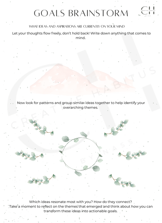 Creative Habitus • Monthly Strategy Kit — Brainstorm tools → Goal Breakdown → Vision → Priorities  + Progress Tracker (Printable)