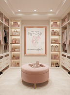 Motivational quote with a silhouette of a person and pink abstract design on a white background.