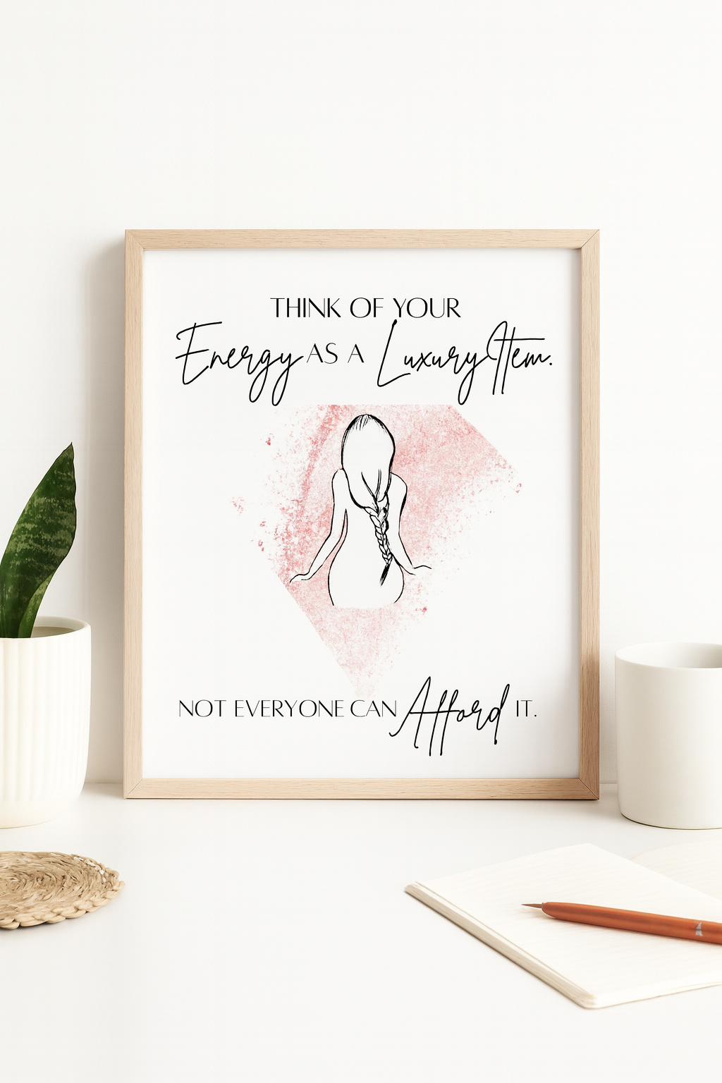 Framed motivational poster with a quote and silhouette on a white surface.