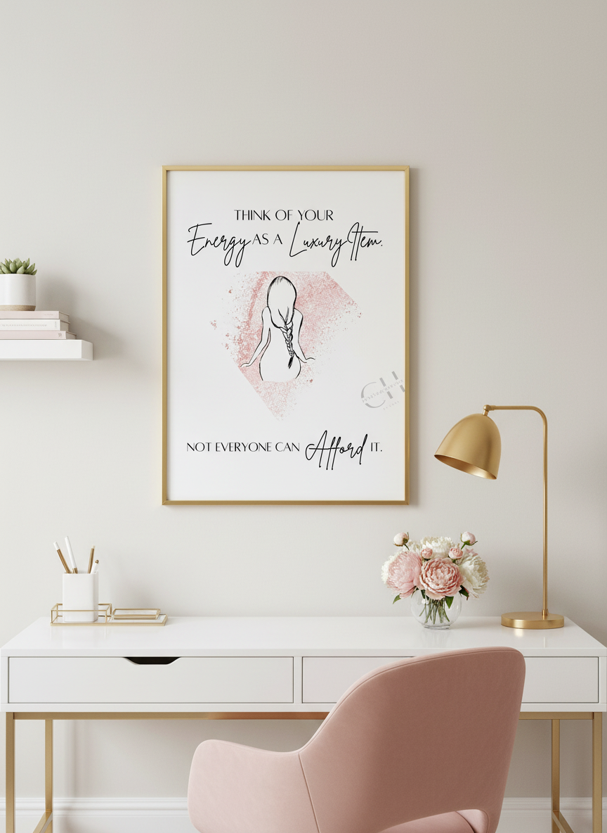 Motivational quote with a silhouette of a person and a pink energy field on a white background.