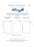Winter-themed worksheet with mountain and tree illustration, text, and blank spaces for reflection.