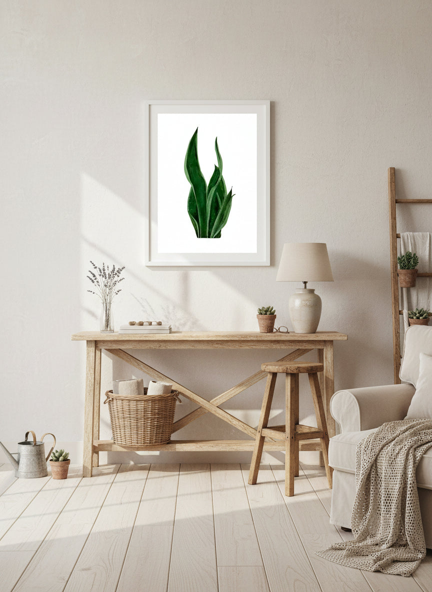 Green snake plant on a white background