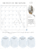 A monthly planning calendar featuring a Taylor Swift quote about expensive energy and sections for production costs and long game strategy.