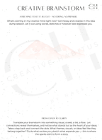 A freeform idea dump worksheet with prompts to explore messy thoughts and sketch creative connections.