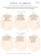 Worksheet titled 'Vision to Bridge' with prompts for personal reflection on vision and action steps.