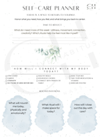 Printable daily self-care planner with checkboxes and reflection prompts for body rituals and emotional grounding.